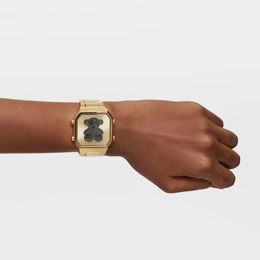 DIGITAL WATCH WITH GOLD IPG-PLATED STEEL BRACELET D-BEAR