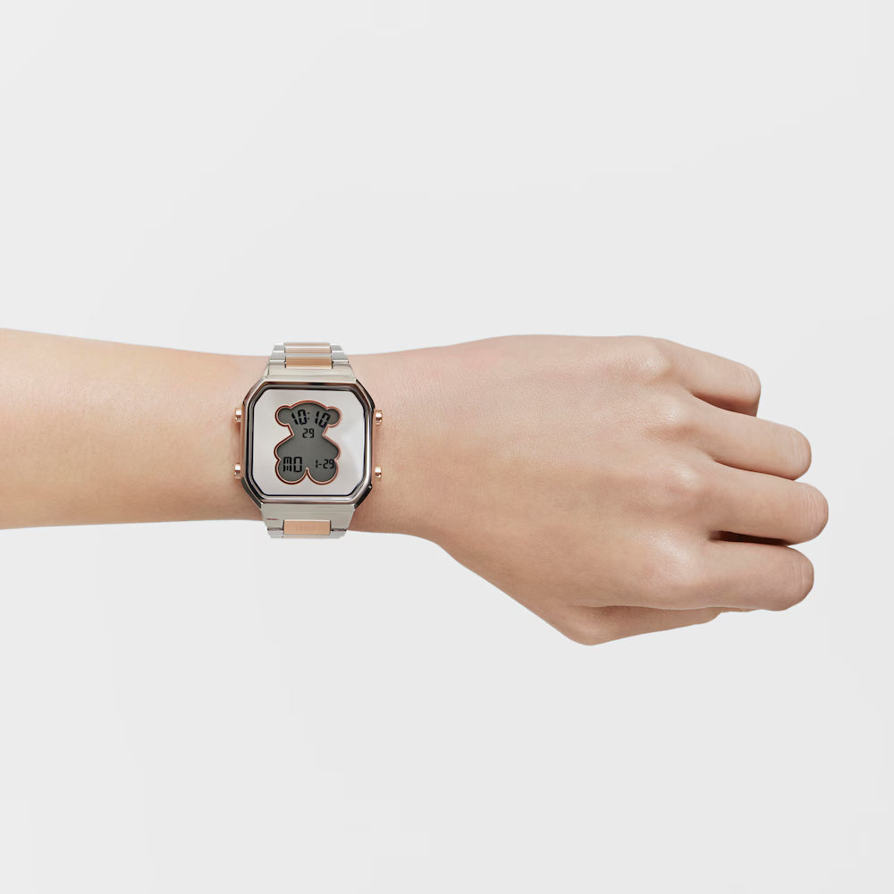 DIGITAL WATCH WITH STAINLESS STEEL BRACELET AND PINK IPRG STEEL D-BEAR