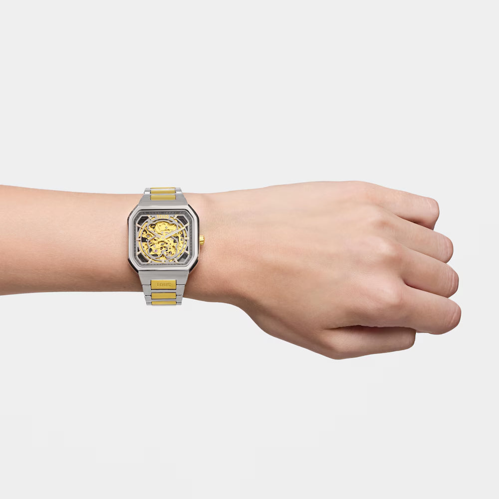 AUTOMATIC ANALOG WATCH WITH GOLD IPG STEEL BRACELET AND D-BEAR NOW STEEL