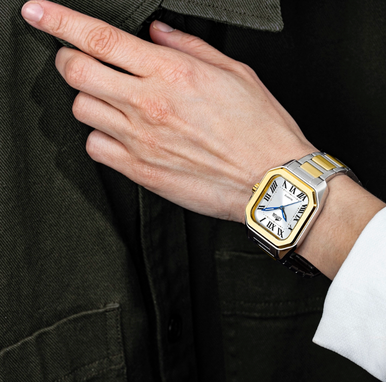 WOMEN'S WATCH SQUARE SERIES WHITE WITH TWO-TONE STEEL BRACELET 18969/1