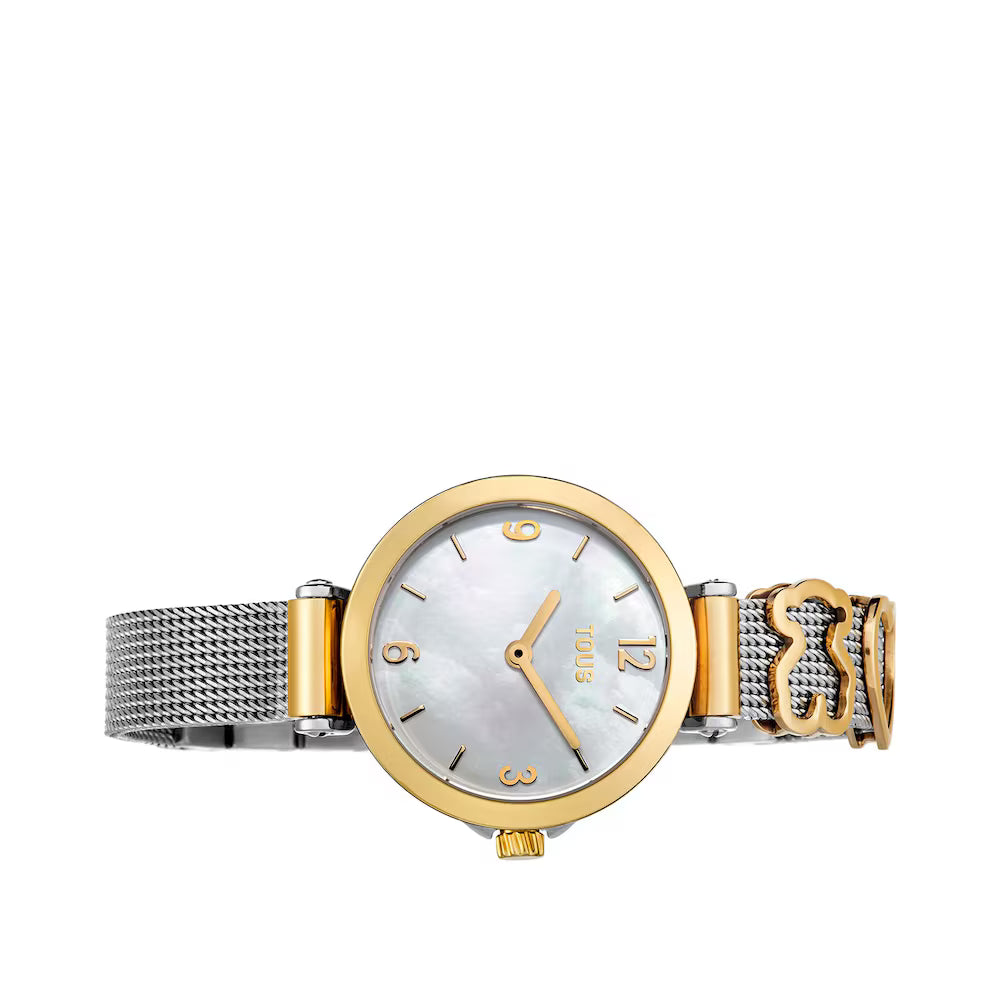 Icon Charms gold IP steel analog watch with mother-of-pearl