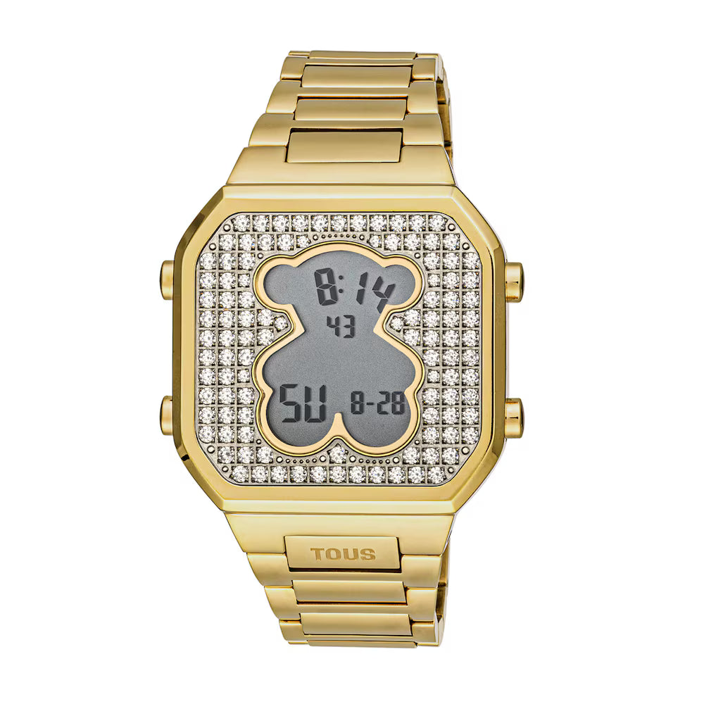 DIGITAL WATCH WITH GOLD IPG STEEL BRACELET AND D-BEAR ZIRCONIAS