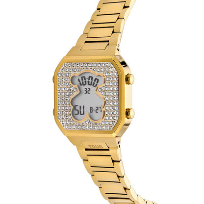DIGITAL WATCH WITH GOLD IPG STEEL BRACELET AND D-BEAR ZIRCONIAS