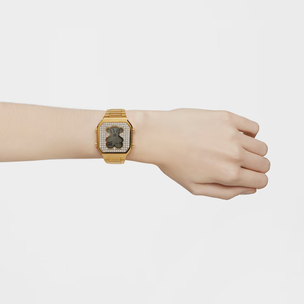 DIGITAL WATCH WITH GOLD IPG STEEL BRACELET AND D-BEAR ZIRCONIAS