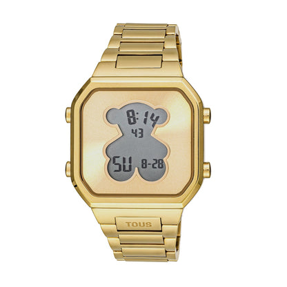 DIGITAL WATCH WITH GOLD IPG-PLATED STEEL BRACELET D-BEAR