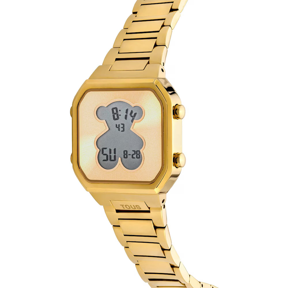 DIGITAL WATCH WITH GOLD IPG-PLATED STEEL BRACELET D-BEAR