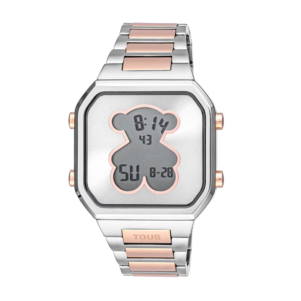 DIGITAL WATCH WITH STAINLESS STEEL BRACELET AND PINK IPRG STEEL D-BEAR
