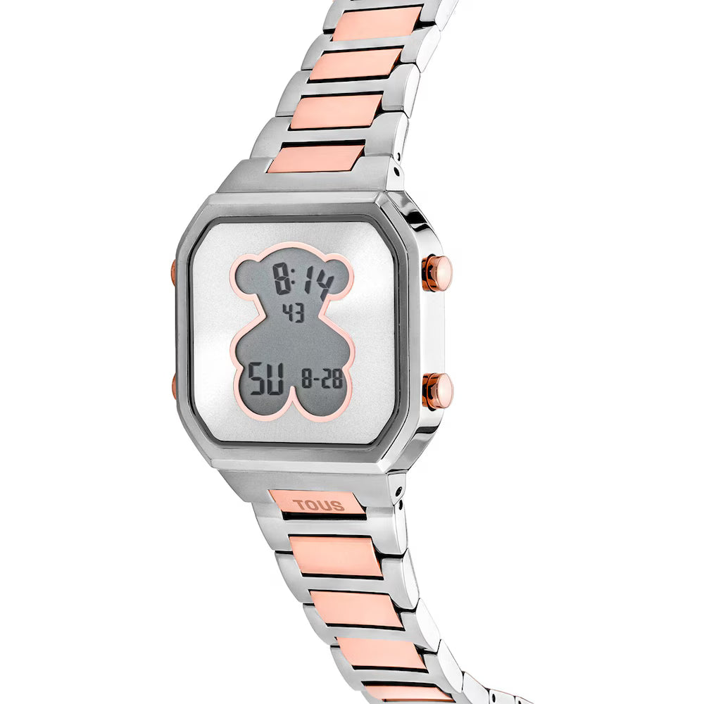 DIGITAL WATCH WITH STAINLESS STEEL BRACELET AND PINK IPRG STEEL D-BEAR