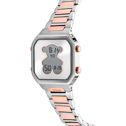 DIGITAL WATCH WITH STAINLESS STEEL BRACELET AND PINK IPRG STEEL D-BEAR