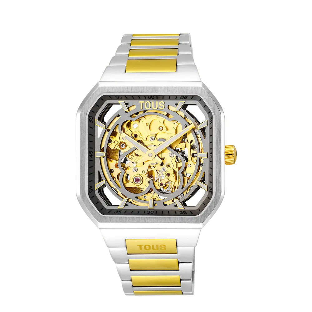 AUTOMATIC ANALOG WATCH WITH GOLD IPG STEEL BRACELET AND D-BEAR NOW STEEL