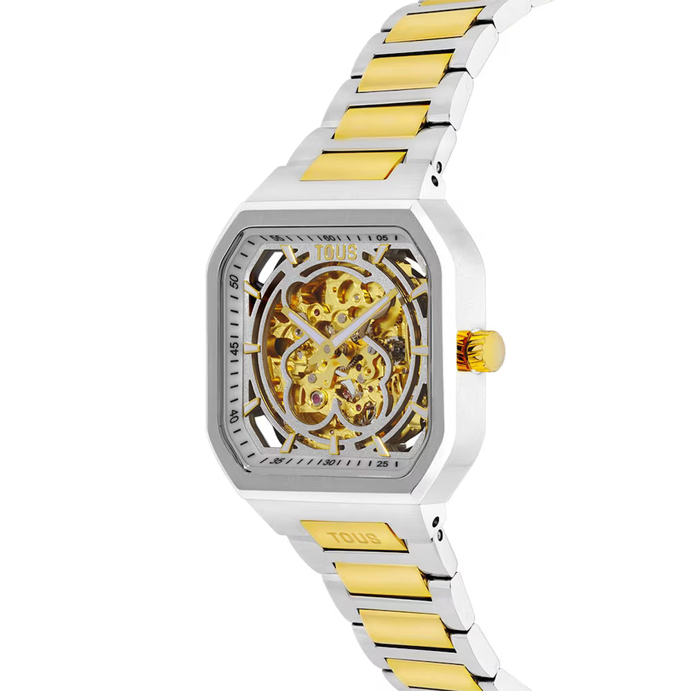 AUTOMATIC ANALOG WATCH WITH GOLD IPG STEEL BRACELET AND D-BEAR NOW STEEL