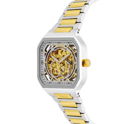 AUTOMATIC ANALOG WATCH WITH GOLD IPG STEEL BRACELET AND D-BEAR NOW STEEL