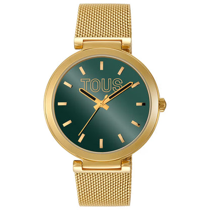 ANALOG WATCH WITH GREEN DIAL AND GOLD S-MESH MIRROR BRACELET