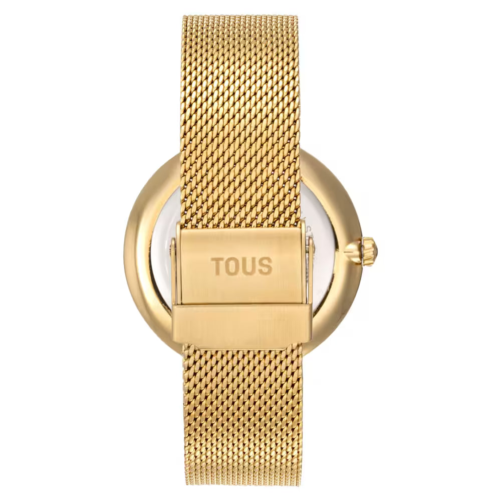 ANALOG WATCH WITH GREEN DIAL AND GOLD S-MESH MIRROR BRACELET